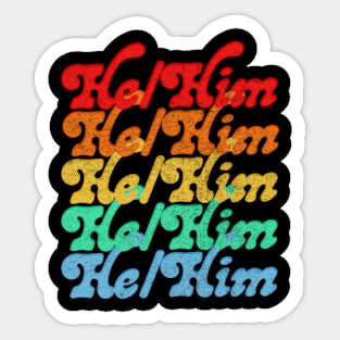 He / Him Pronouns - Retro Style Rainbow Design Sticker